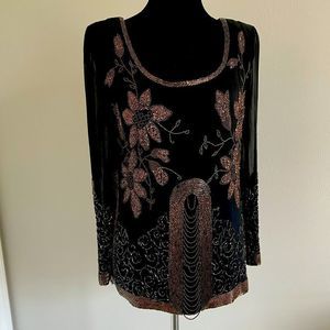 Vintage Black Tie Oleg Cassini beaded blouse